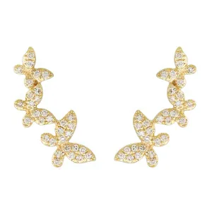 Triple Butterfly Stud Earrings With Diamonds