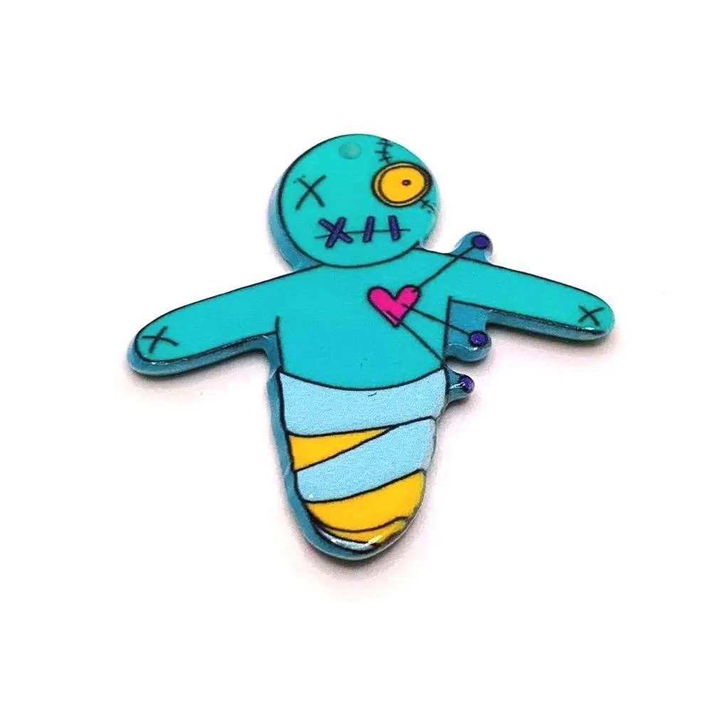 1, 4 or 20 Pieces: Blue Voodoo Doll Pendant - Double Sided!