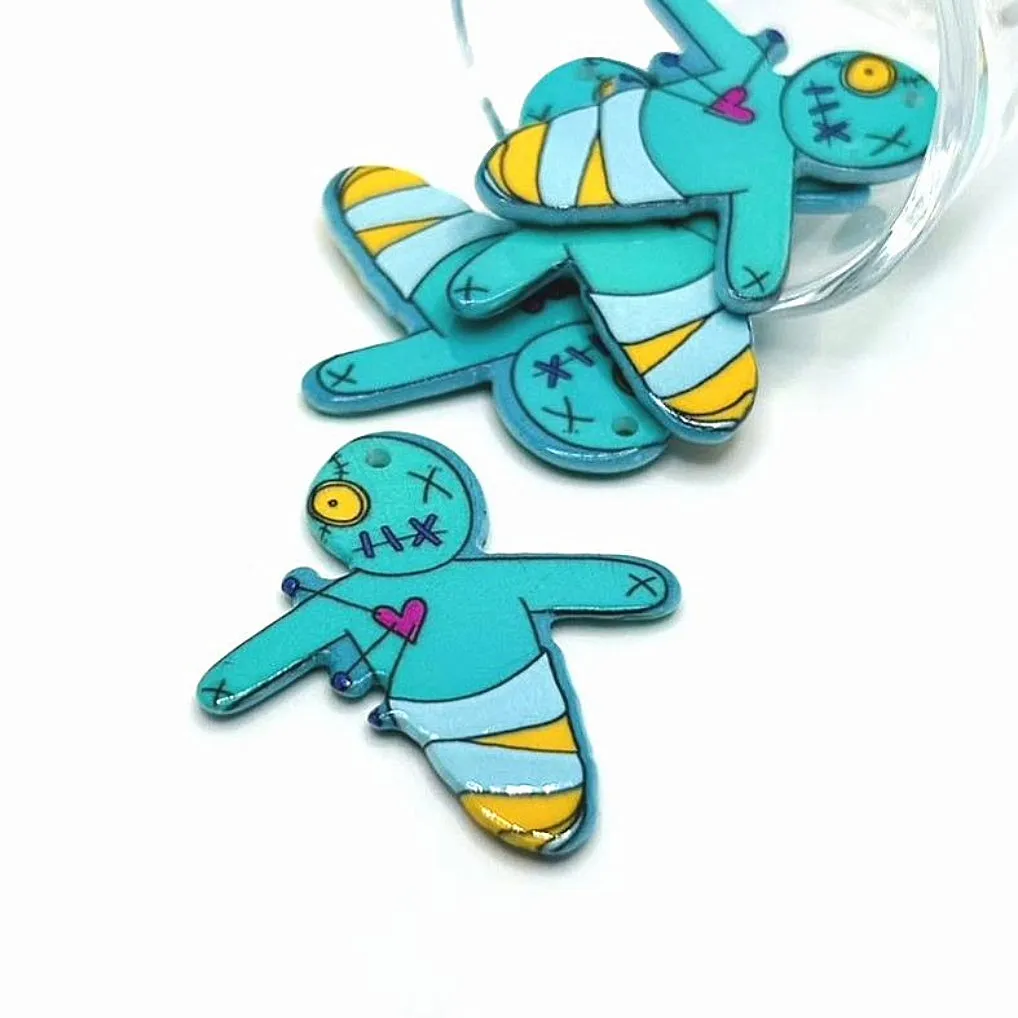 1, 4 or 20 Pieces: Blue Voodoo Doll Pendant - Double Sided!