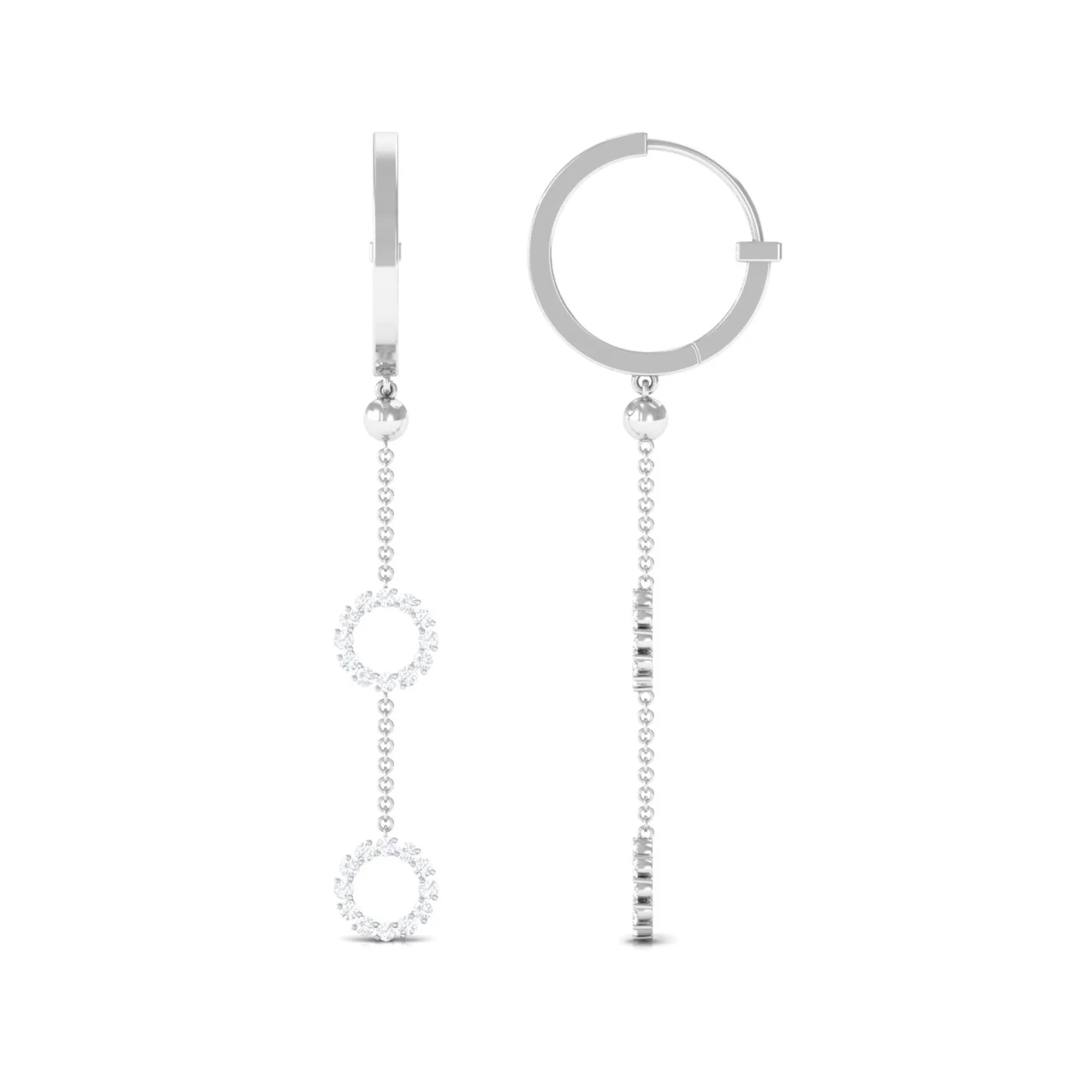 1 CT Open Circle Diamond Dangle Chain Hoop Earrings