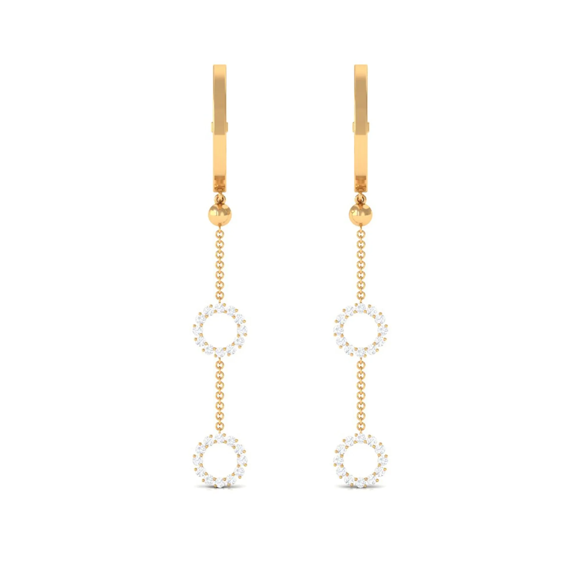 1 CT Open Circle Diamond Dangle Chain Hoop Earrings