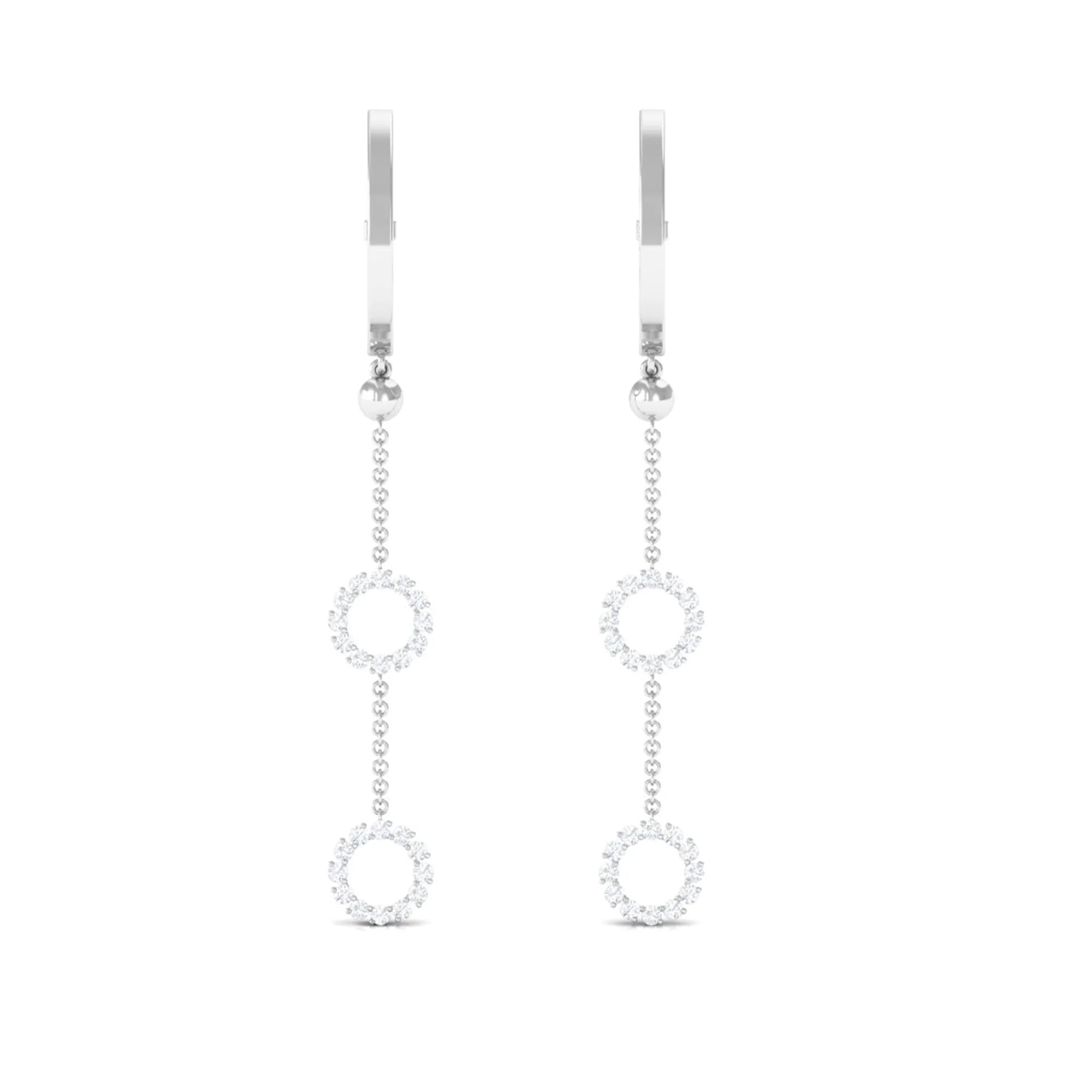 1 CT Open Circle Diamond Dangle Chain Hoop Earrings