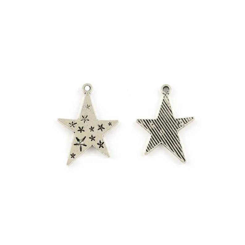 10 Pcs Tibetan Silver Starry Stars 30mm x 20mm Charms Pendants