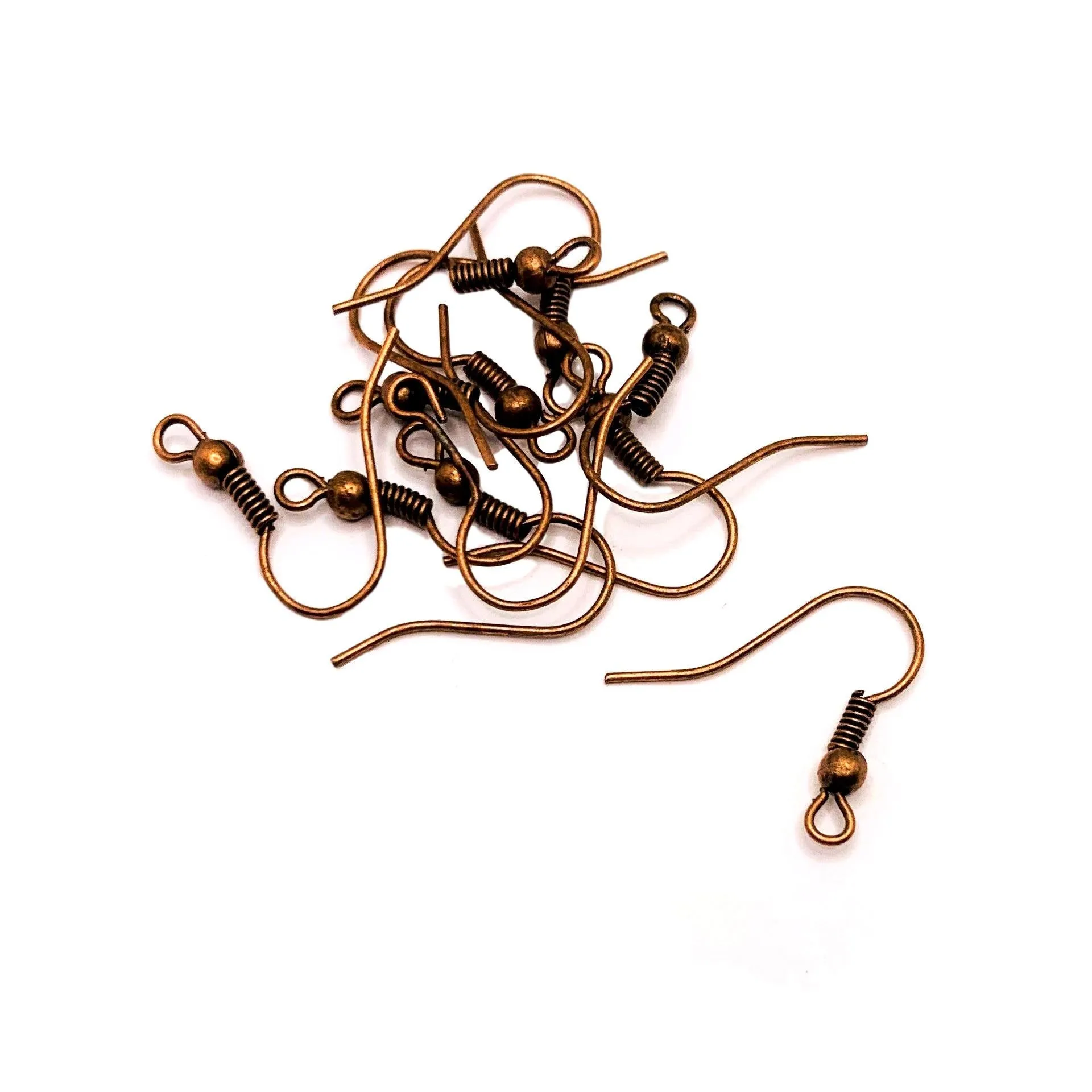 100 or 500 Pieces: Antiqued Red Copper Fish Hook Earring Wires with Spring and Ball