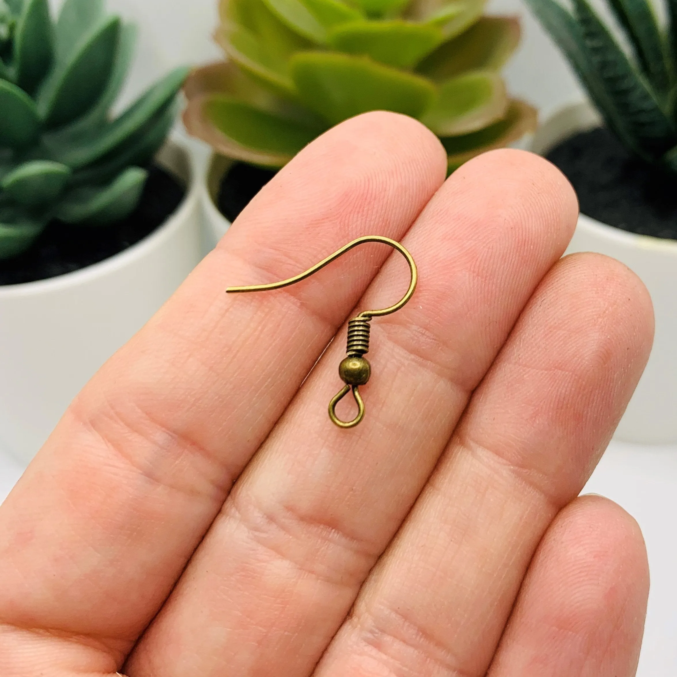 100 or 500 Pieces: Bronze Fish Hook Earring Wires with Spring and Ball