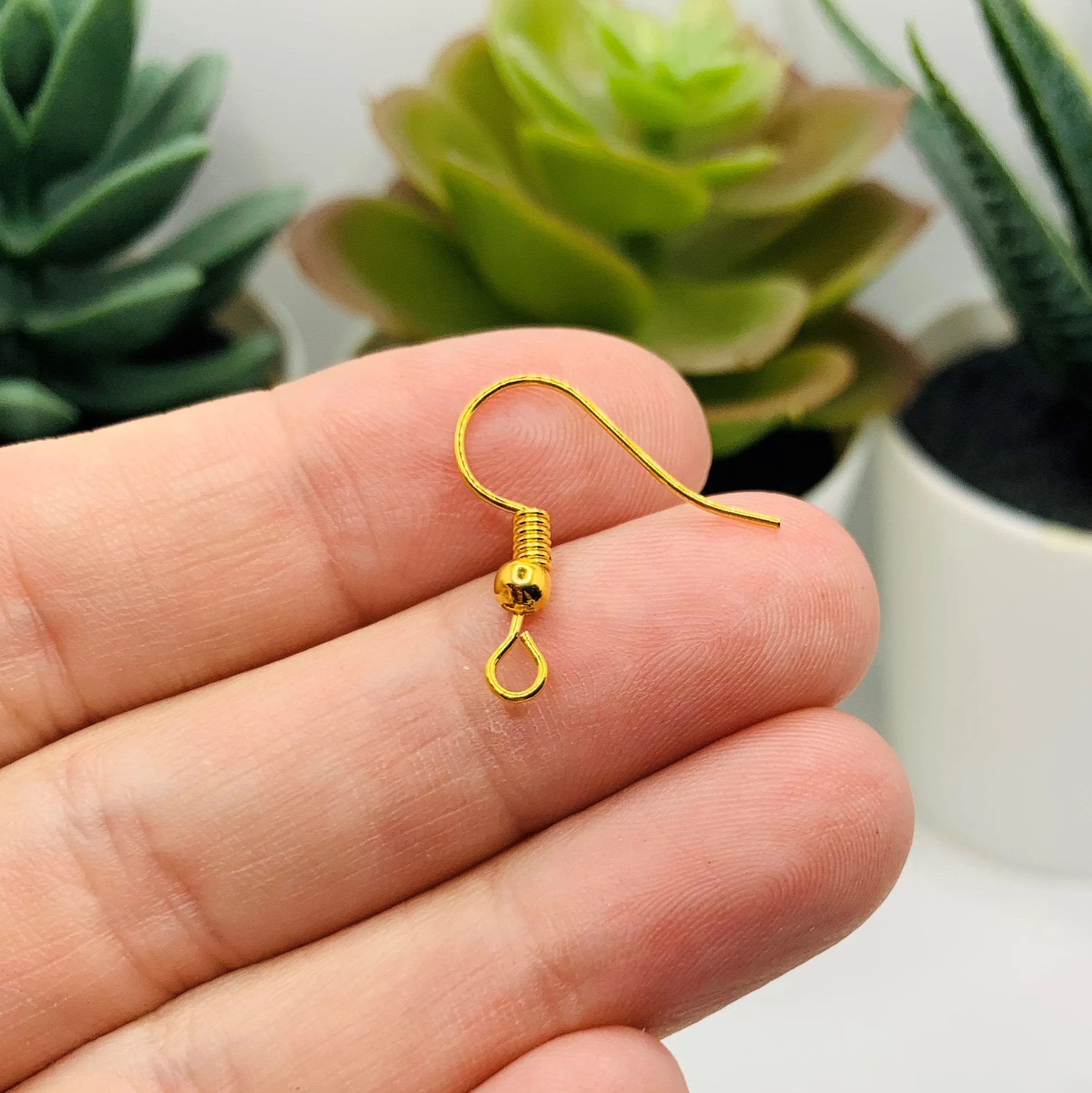 100 or 500 Pieces: Gold Plated Fish Hook Earring Wires with Spring and Ball