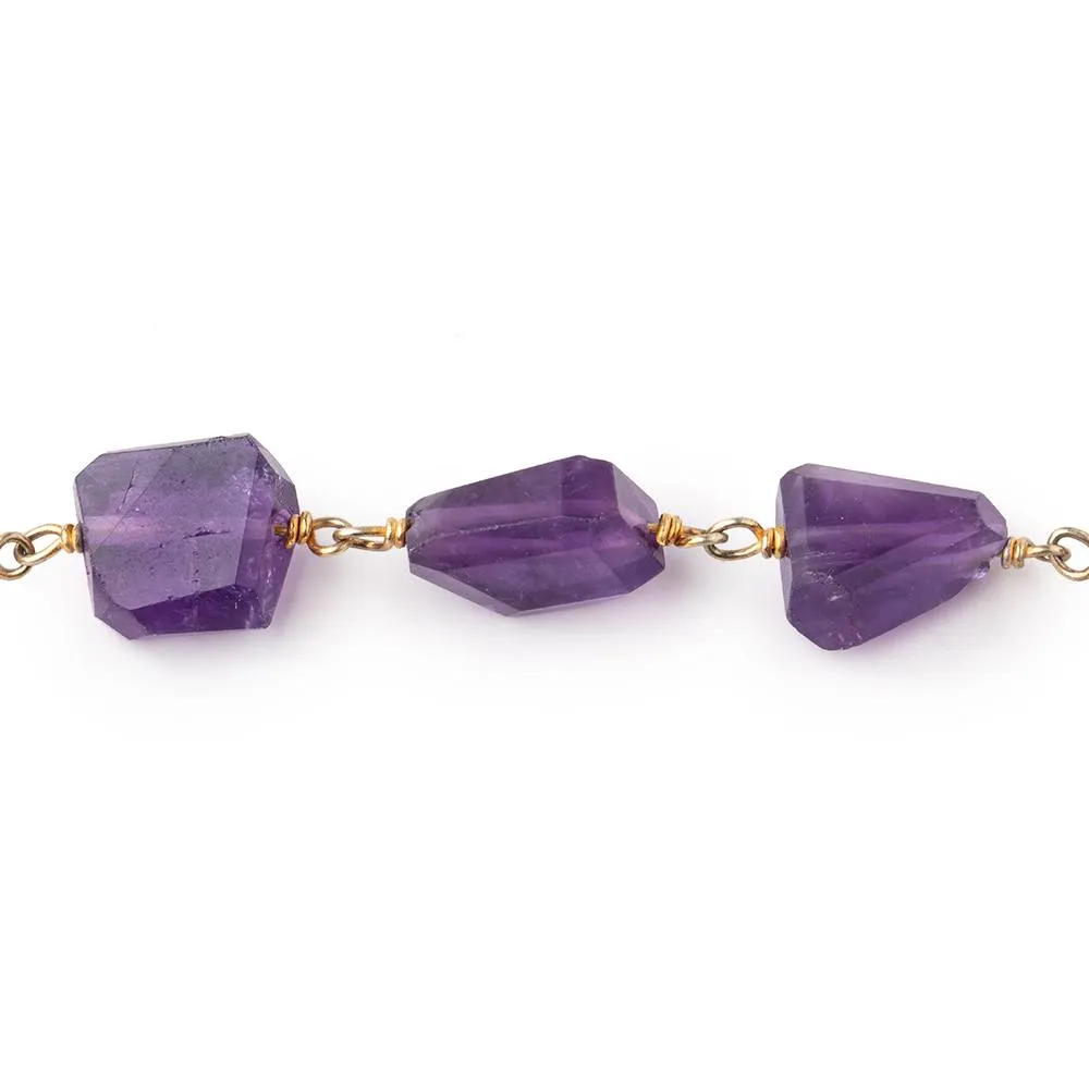 10x7-11x8mm Amethyst Faceted Nugget Beads on Vermeil Chain