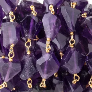 10x7-11x8mm Amethyst Faceted Nugget Beads on Vermeil Chain