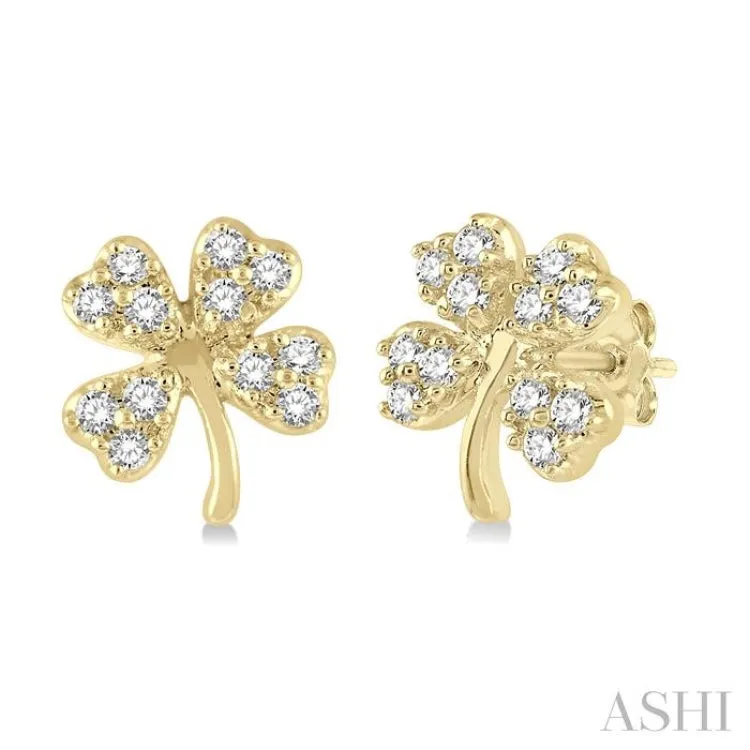 1/10 ctw Four-Leaf Clover Round Cut Diamond Petite Fashion Earring in 10K Yellow Gold