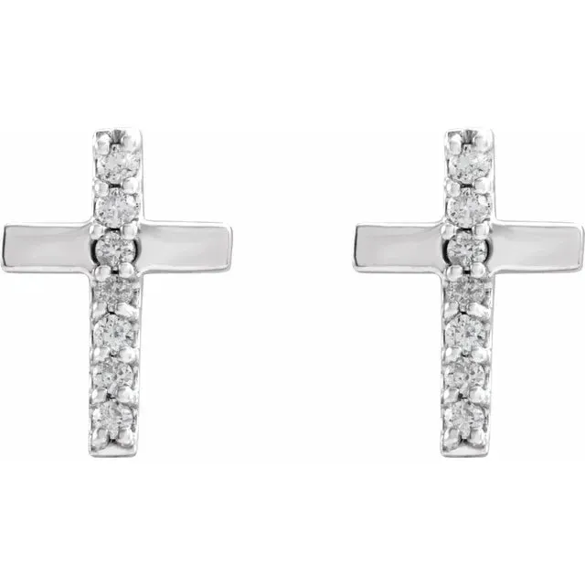 14K White Gold .06 CTW Natural Diamond Cross Earrings