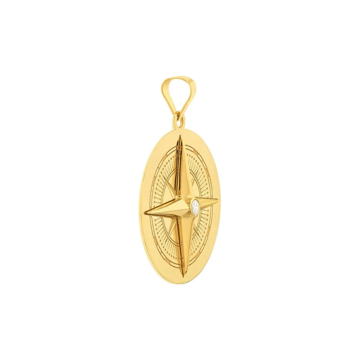 14K Yellow Gold 1/20tcw Diamond Compass Pendant