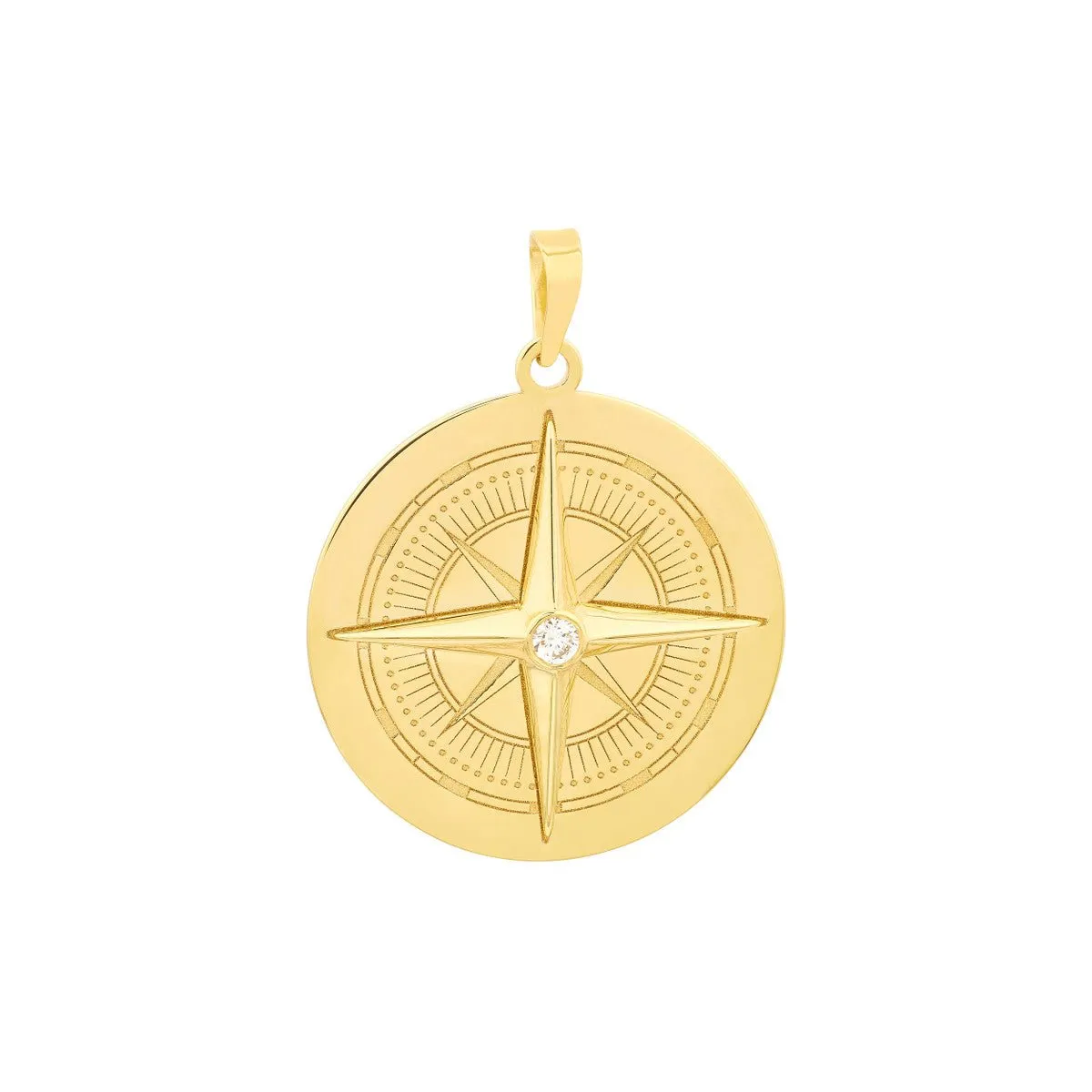 14K Yellow Gold 1/20tcw Diamond Compass Pendant