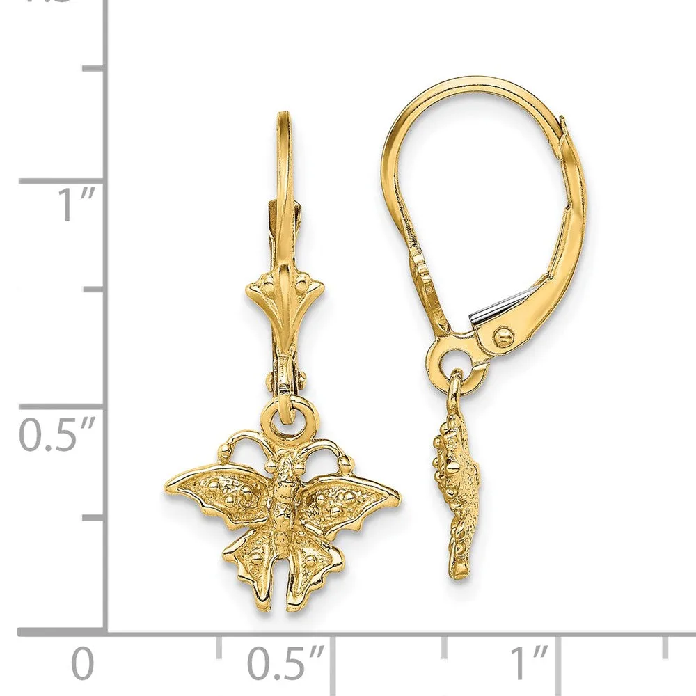 14K Yellow Gold Mini Butterfly Leverback Earrings