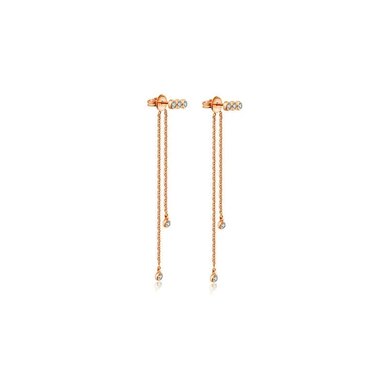 18k Gold Double Long Chain Diamond Earring