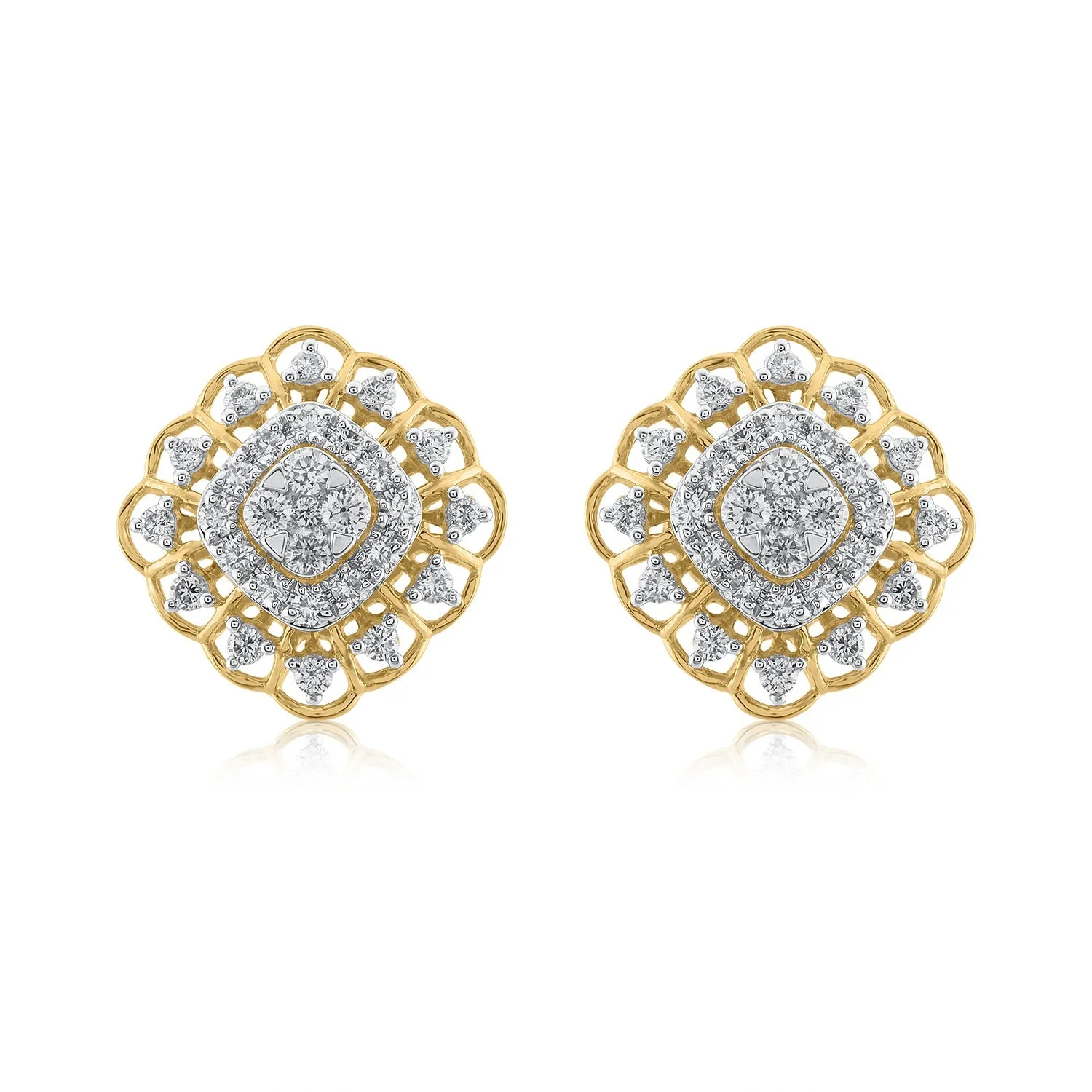 18K YG Women Fancy Diamond Earring-1pair