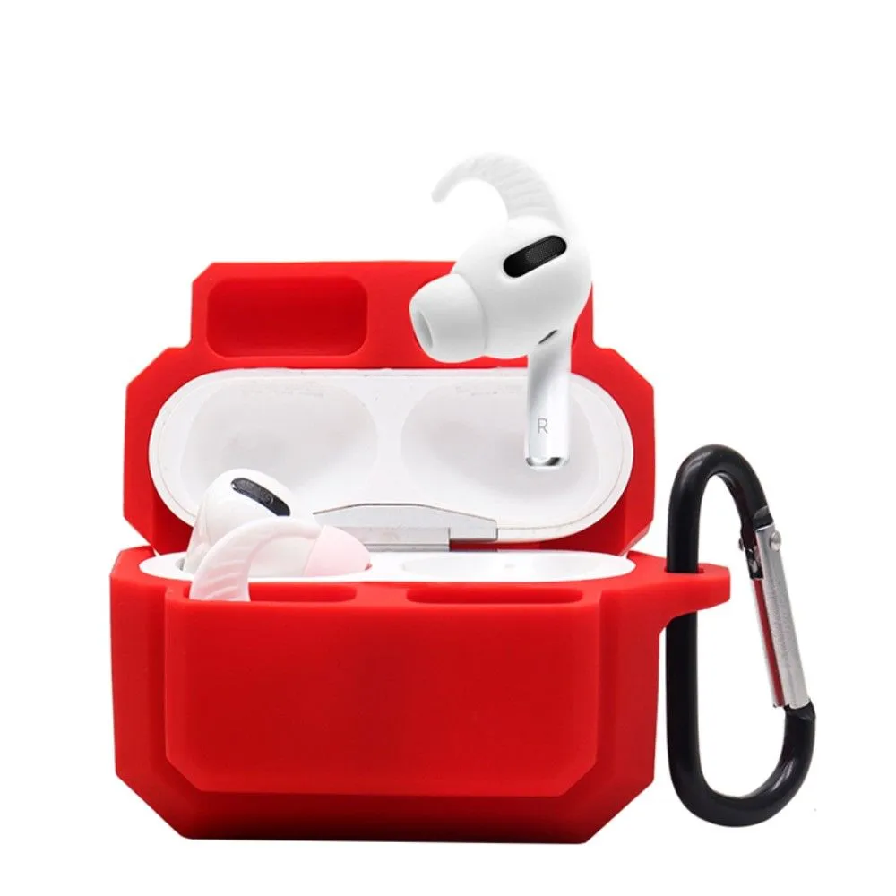 3-in-1 AirPods Pro silicone case with ear tip   carabiner - Red