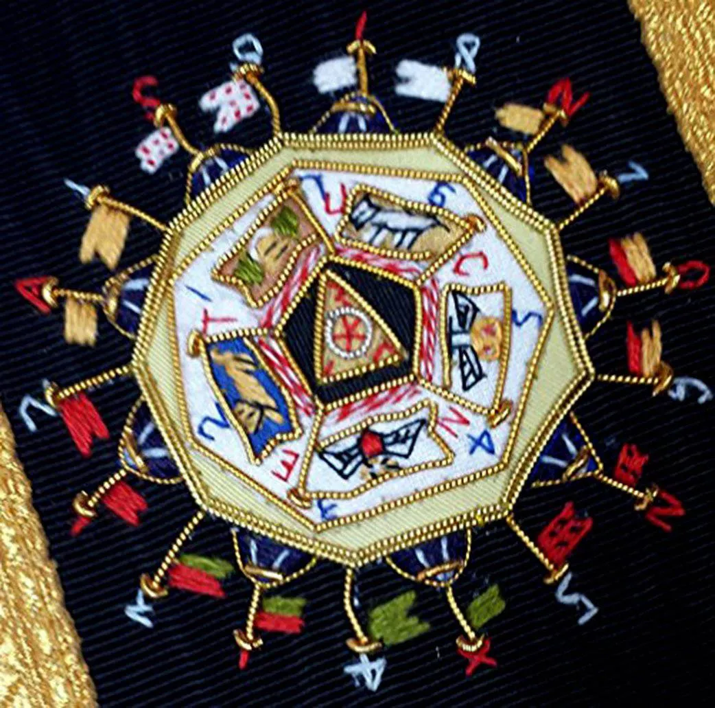 32nd Degree Scottish Rite Collar - Black with Gold and Silver Heavy Embroidery