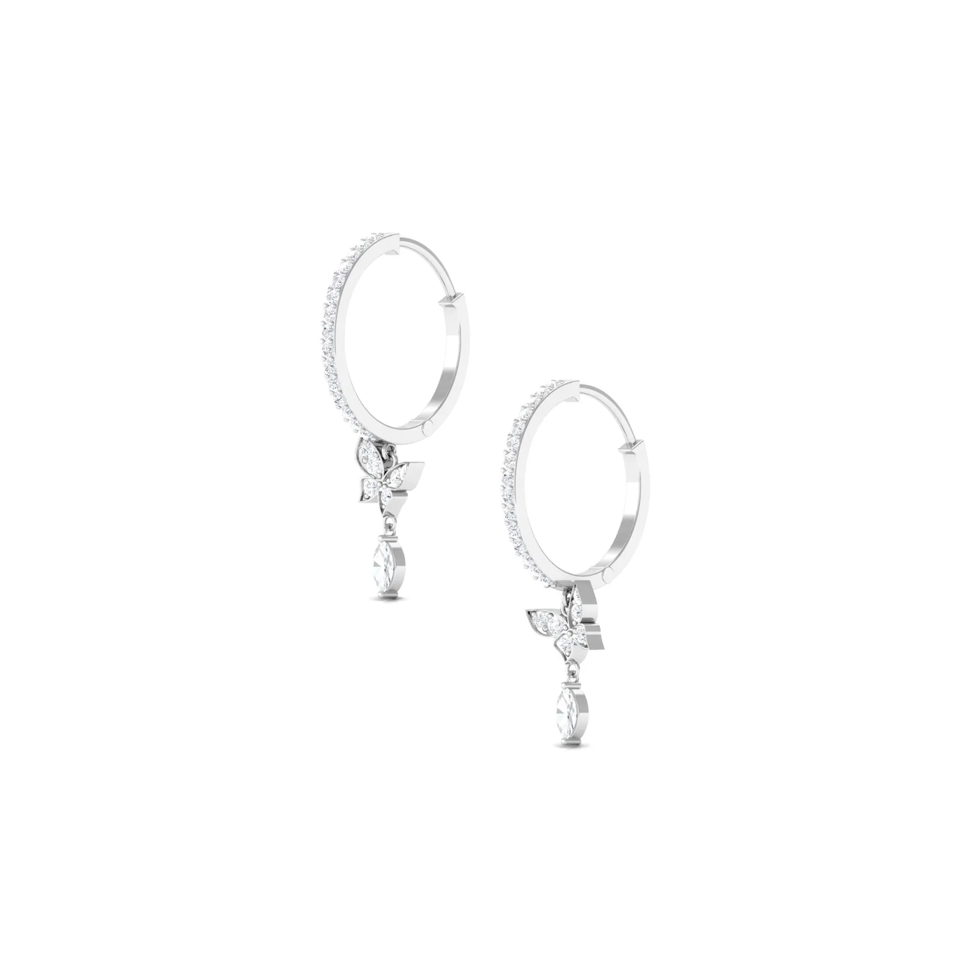 3/4 CT Diamond Butterfly Drop Earrings with Hoop