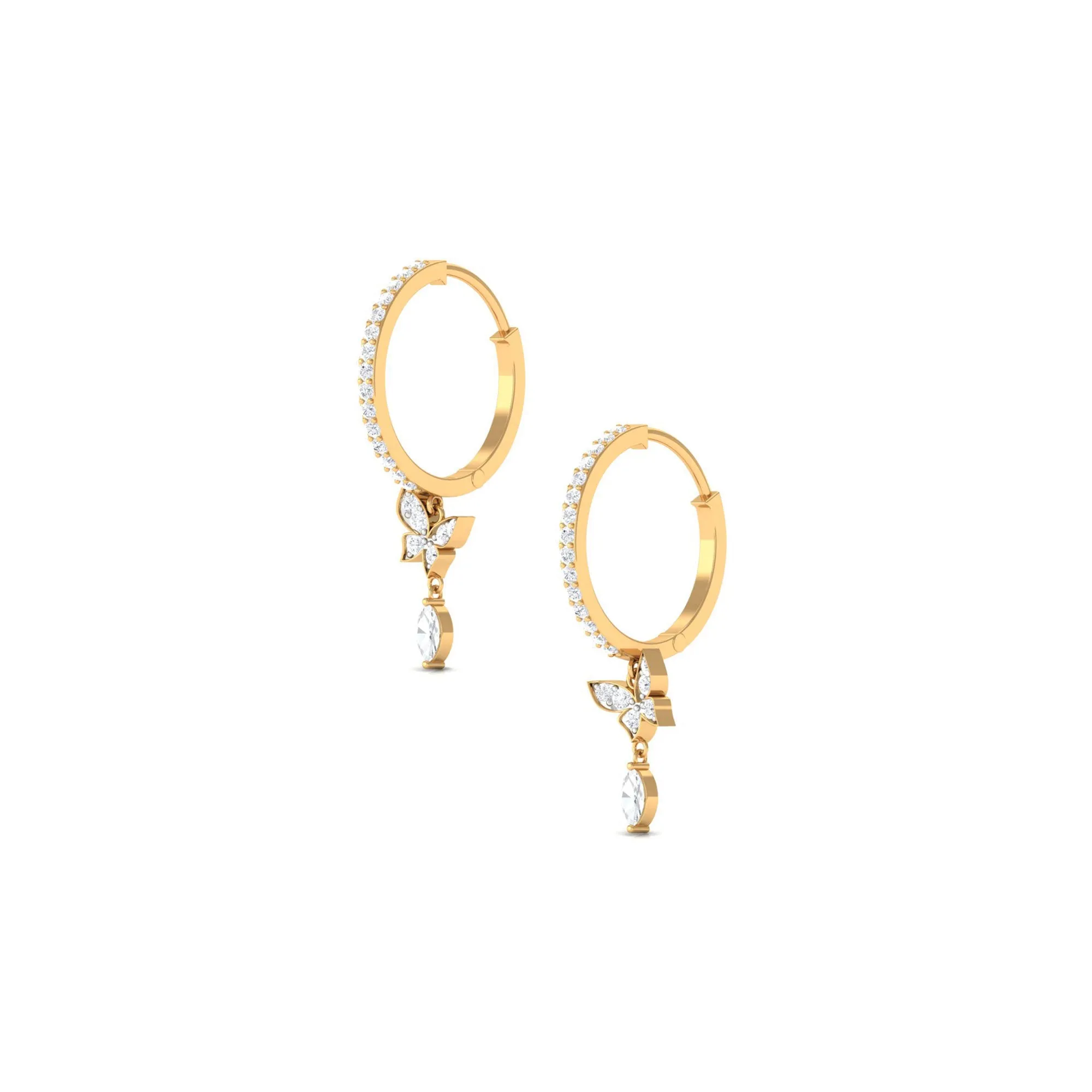 3/4 CT Diamond Butterfly Drop Earrings with Hoop