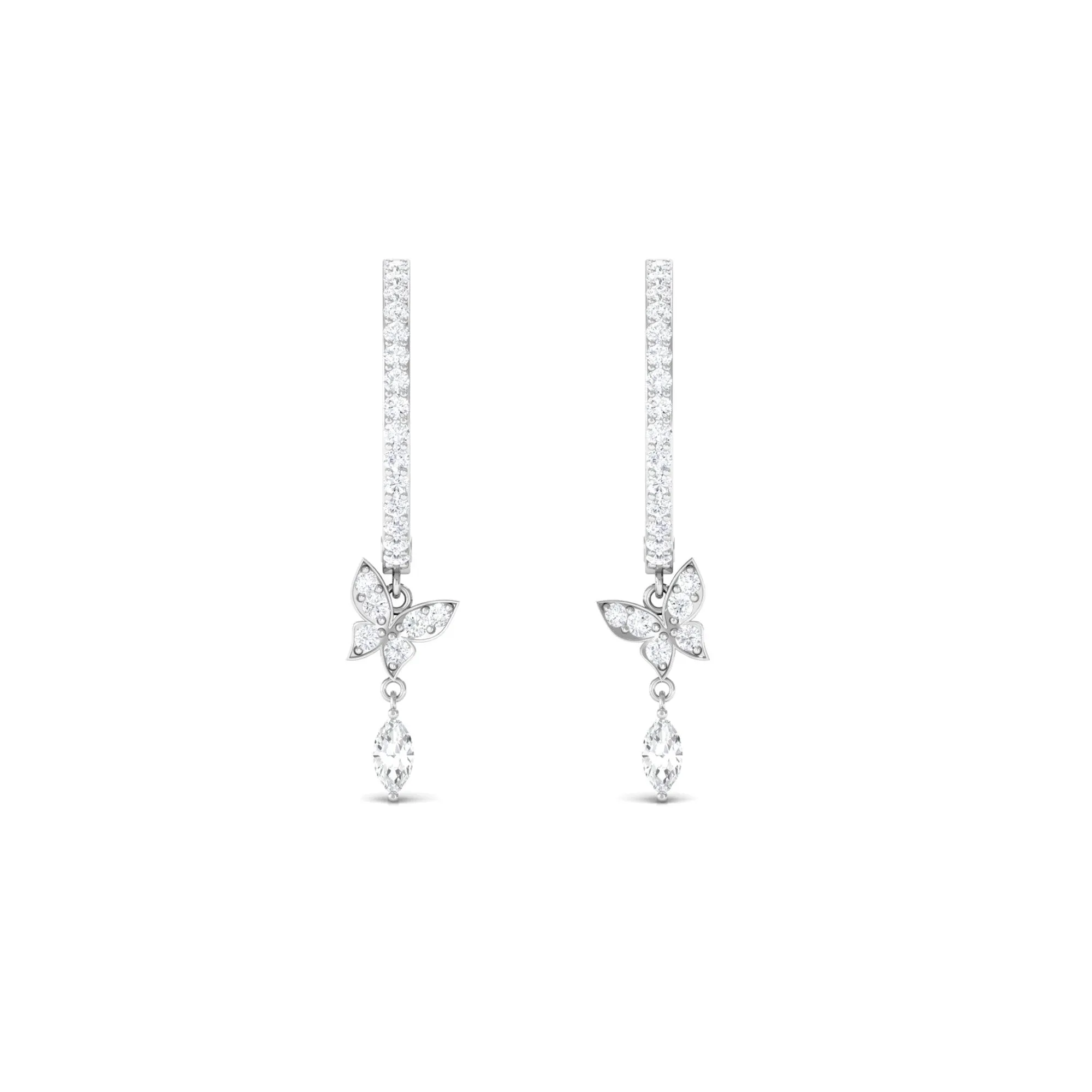 3/4 CT Diamond Butterfly Drop Earrings with Hoop