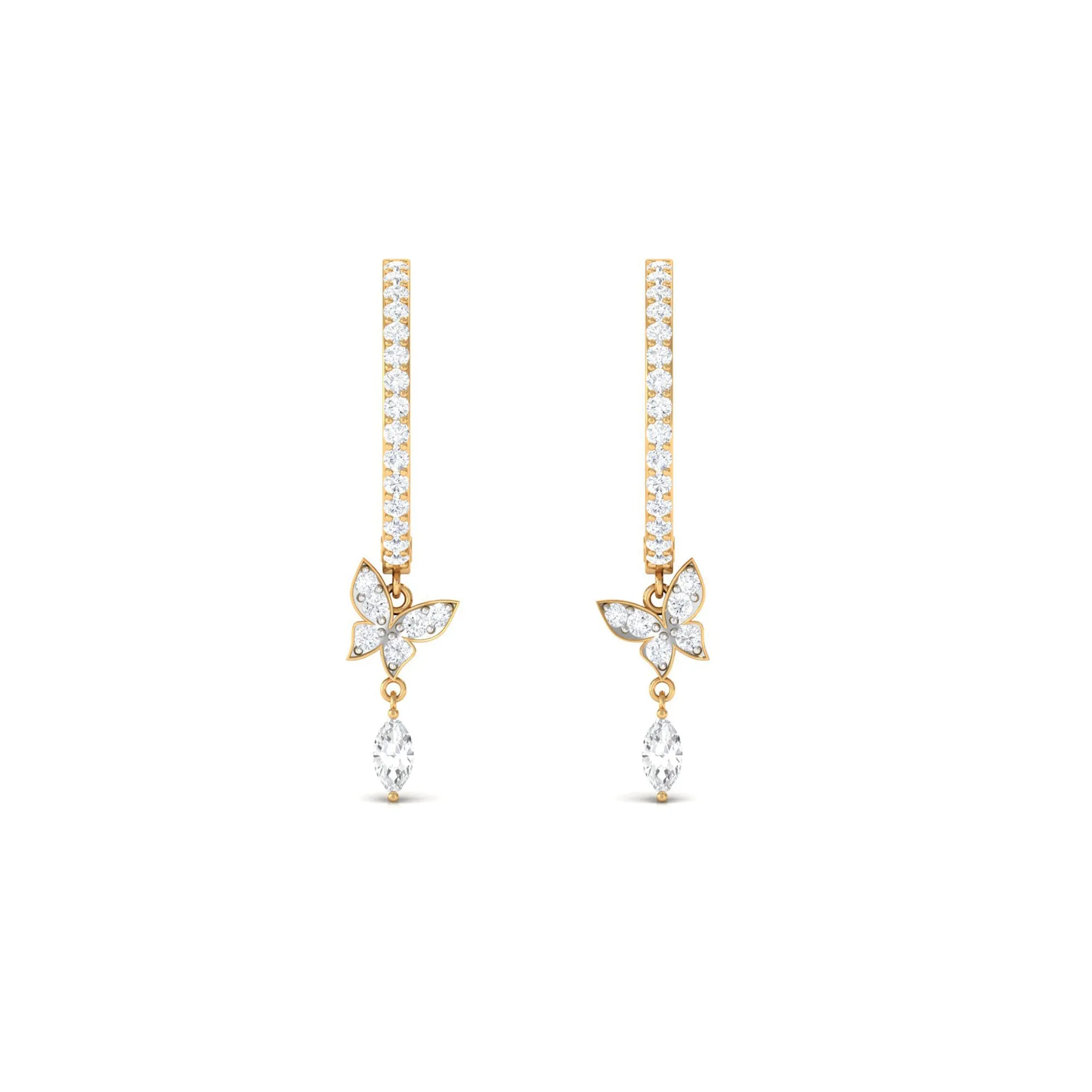 3/4 CT Diamond Butterfly Drop Earrings with Hoop