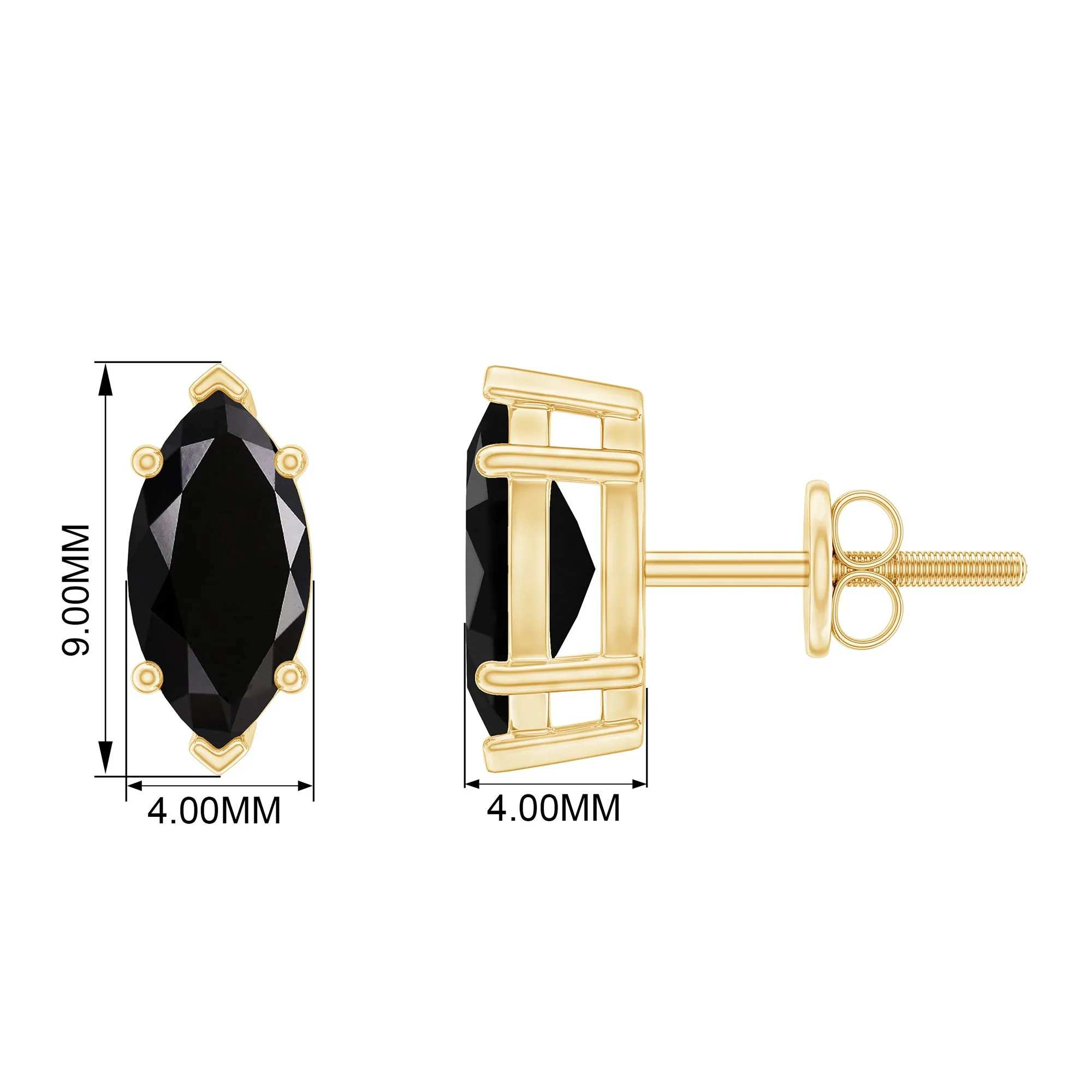 8X4 MM Marquise Cut Created Black Diamond Solitaire Stud Earring