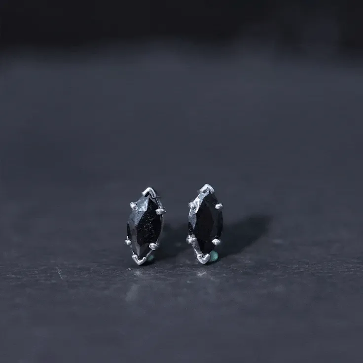 8X4 MM Marquise Cut Created Black Diamond Solitaire Stud Earring