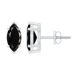 8X4 MM Marquise Cut Created Black Diamond Solitaire Stud Earring