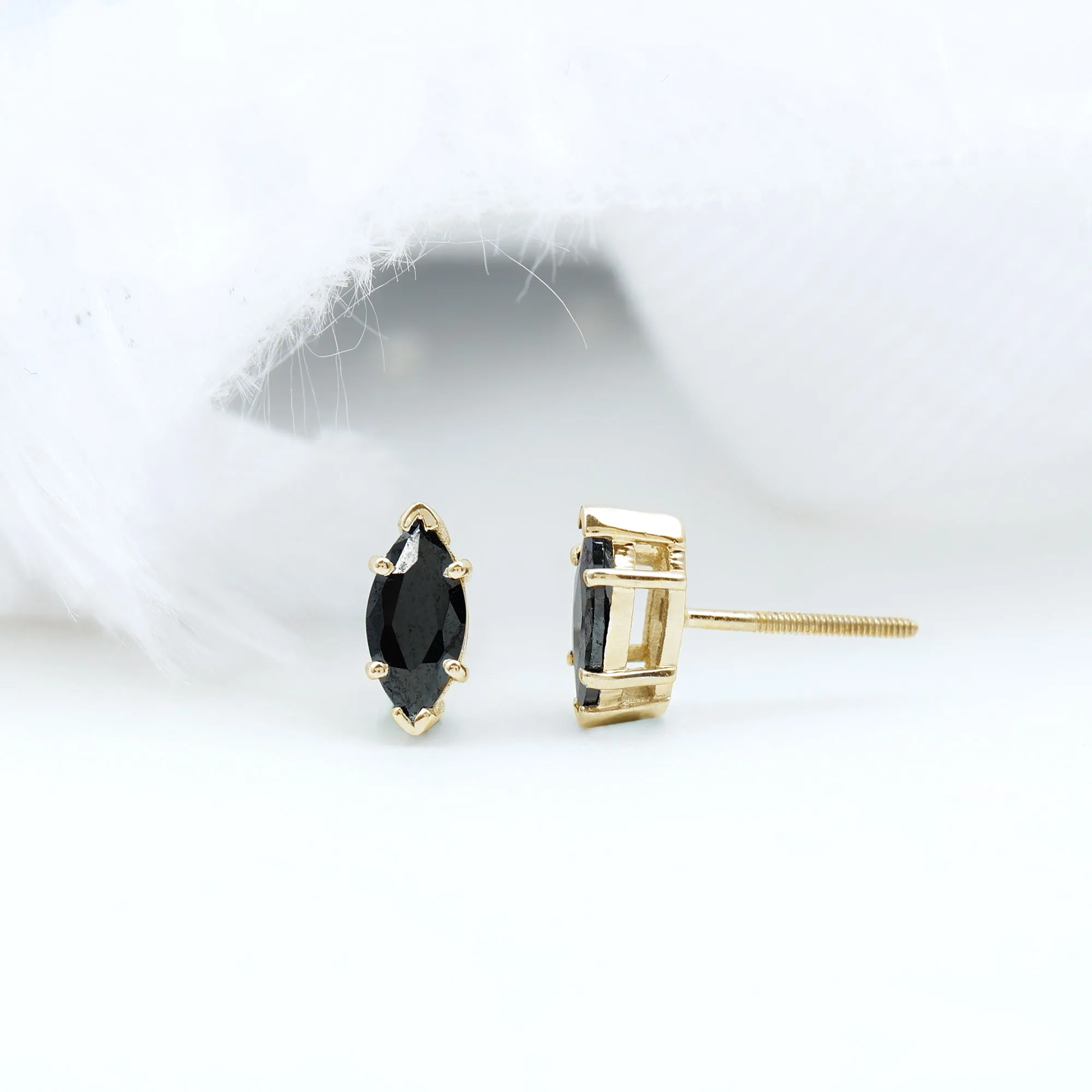 8X4 MM Marquise Cut Created Black Diamond Solitaire Stud Earring