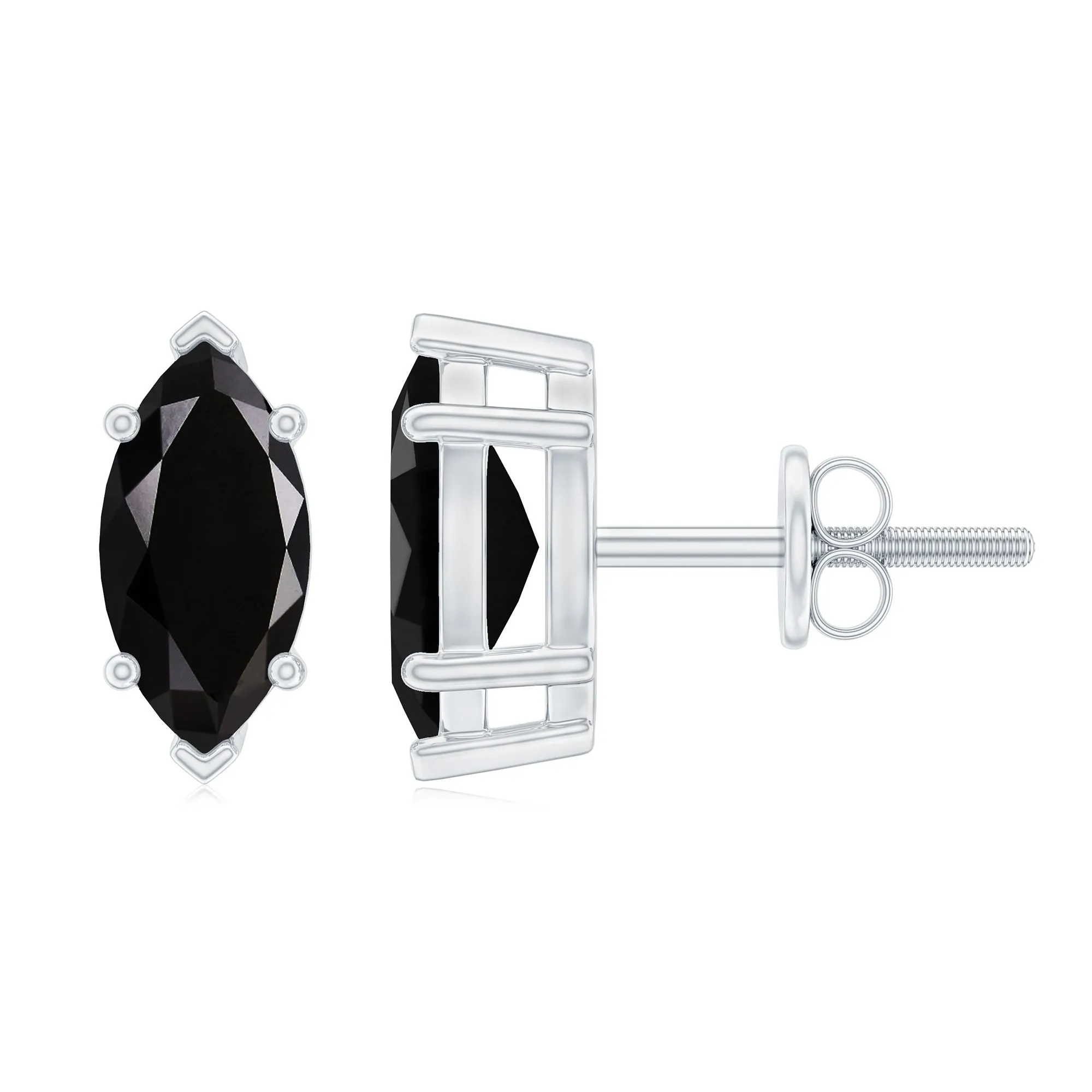 8X4 MM Marquise Cut Created Black Diamond Solitaire Stud Earring