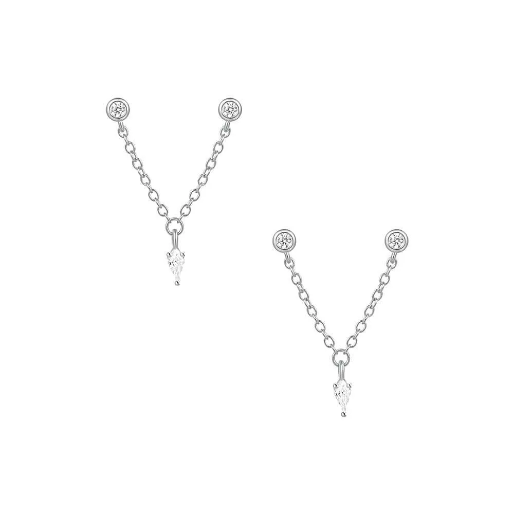 925 Silver Double Ball Diamond Pendant Tassel Earrings