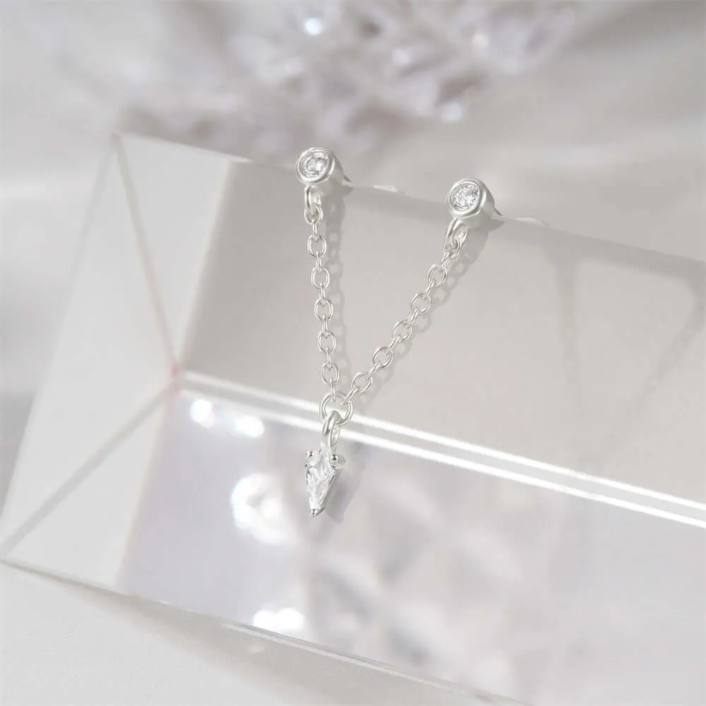 925 Silver Double Ball Diamond Pendant Tassel Earrings