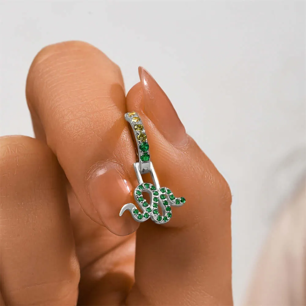 925 Silver Green Snake Sparkling Drop Huggie Earrings CZ Diamond