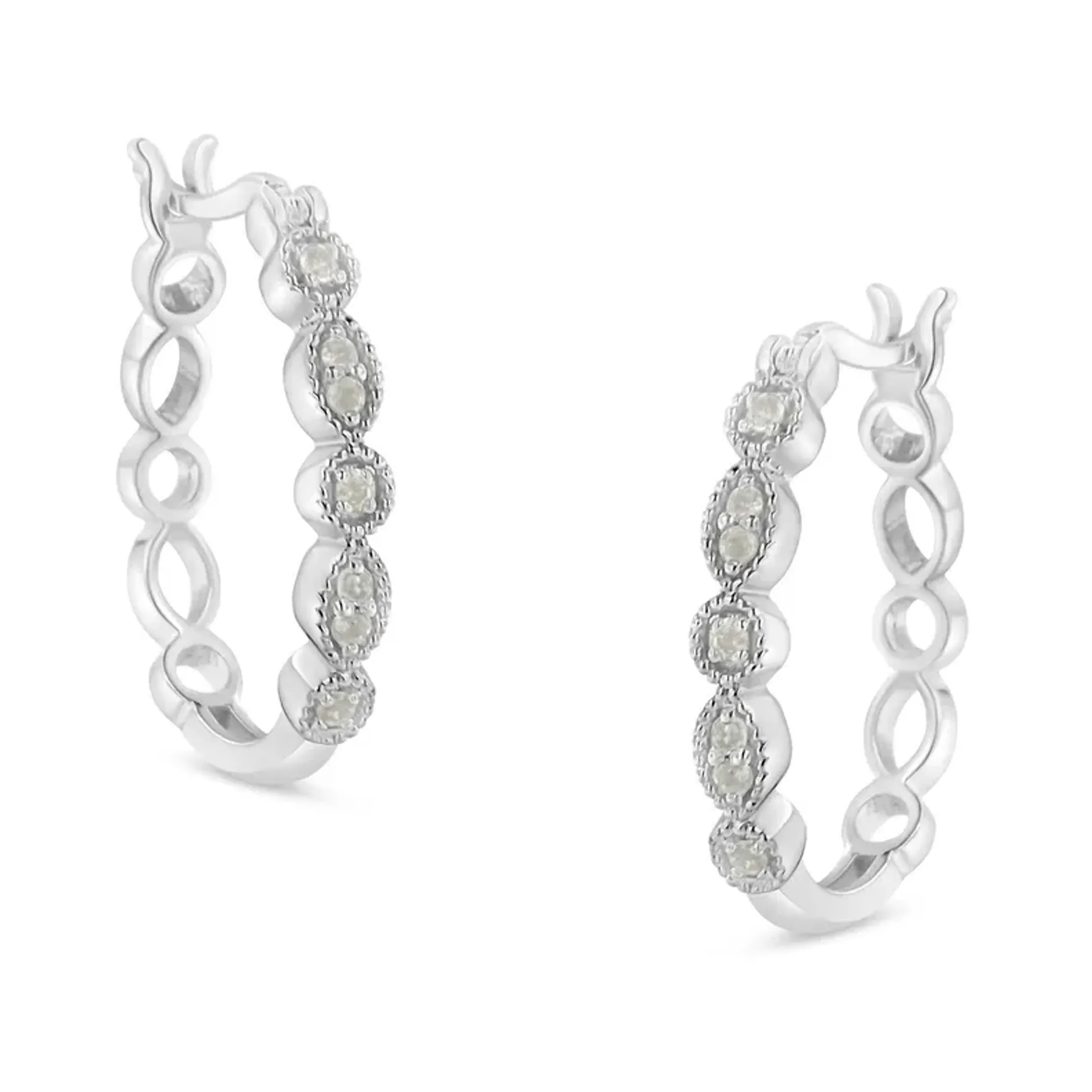 .925 Sterling Silver 1/6 cttw Diamond Milgrain Hoop Earring (I-J Color, I3 Clarity)