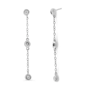 .925 Sterling Silver Miracle Set Diamond Accent 3-Stone Drop and Dangle Earring (I-J Color, I3 Clarity)