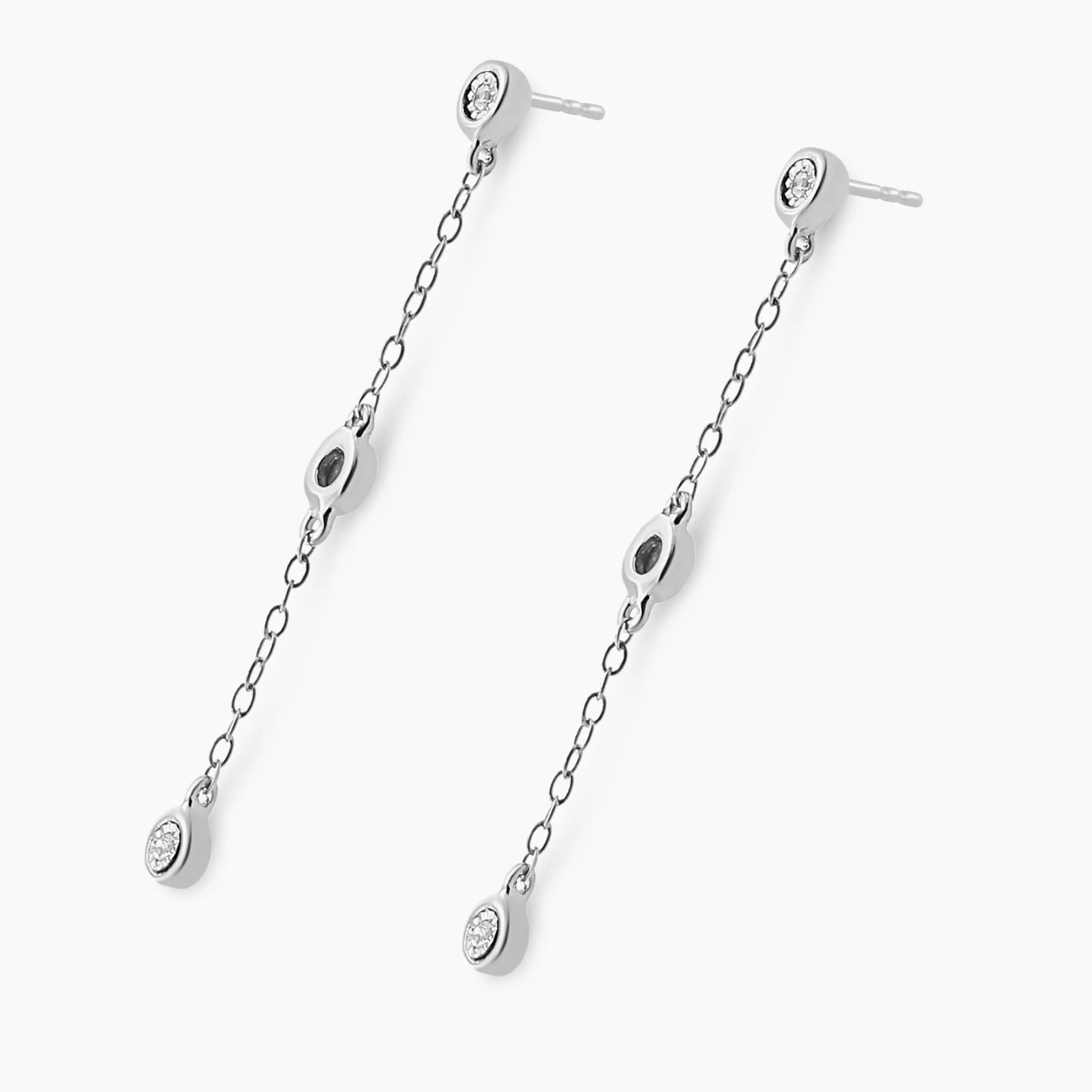 .925 Sterling Silver Miracle Set Diamond Accent 3-Stone Drop and Dangle Earring (I-J Color, I3 Clarity)