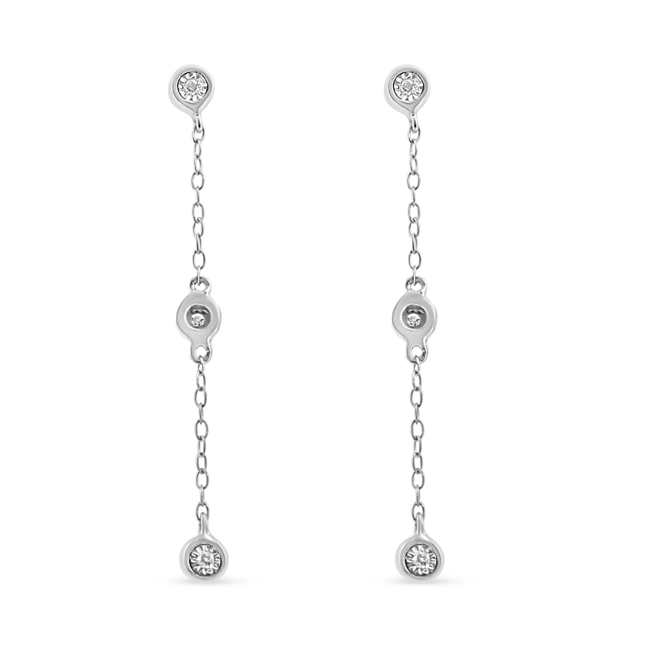 .925 Sterling Silver Miracle Set Diamond Accent 3-Stone Drop and Dangle Earring (I-J Color, I3 Clarity)