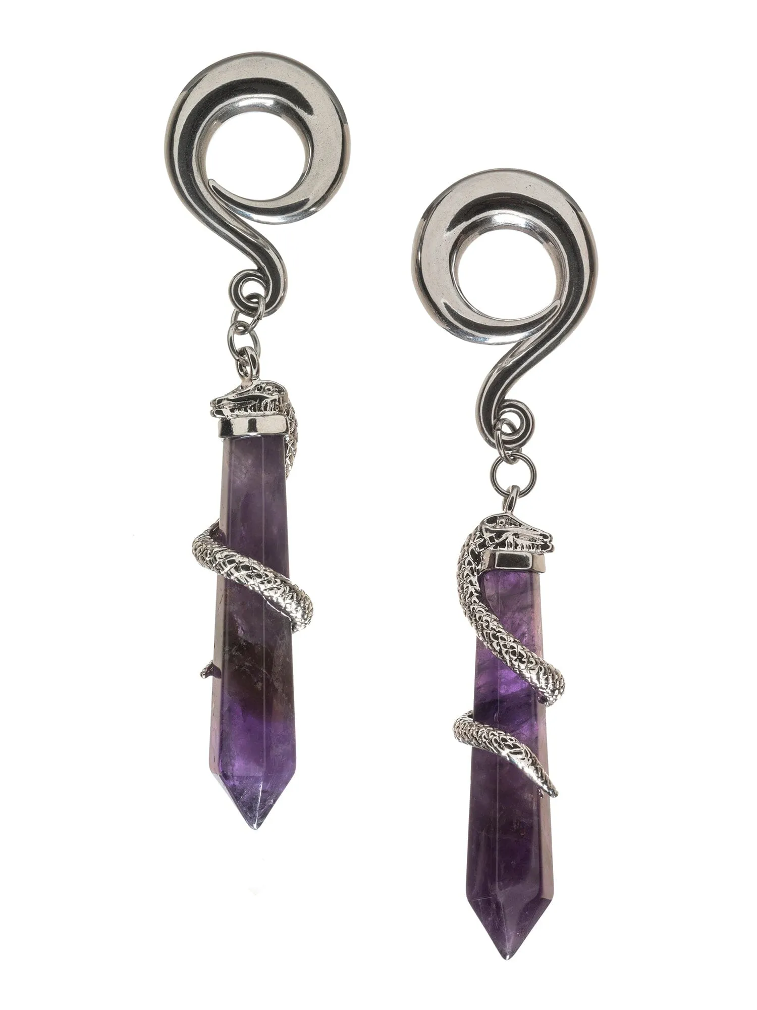 Amethyst Snake Wrapped Steel Curled Hook Hangers 8mm (0g)