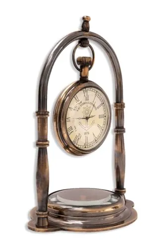 Antique Brass Desk & Shelf Clock with Compass Base