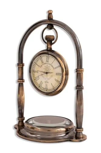 Antique Brass Desk & Shelf Clock with Compass Base