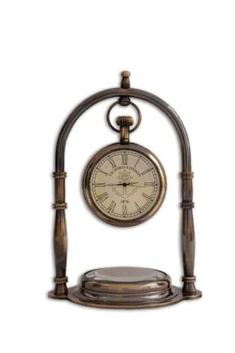 Antique Brass Desk & Shelf Clock with Compass Base