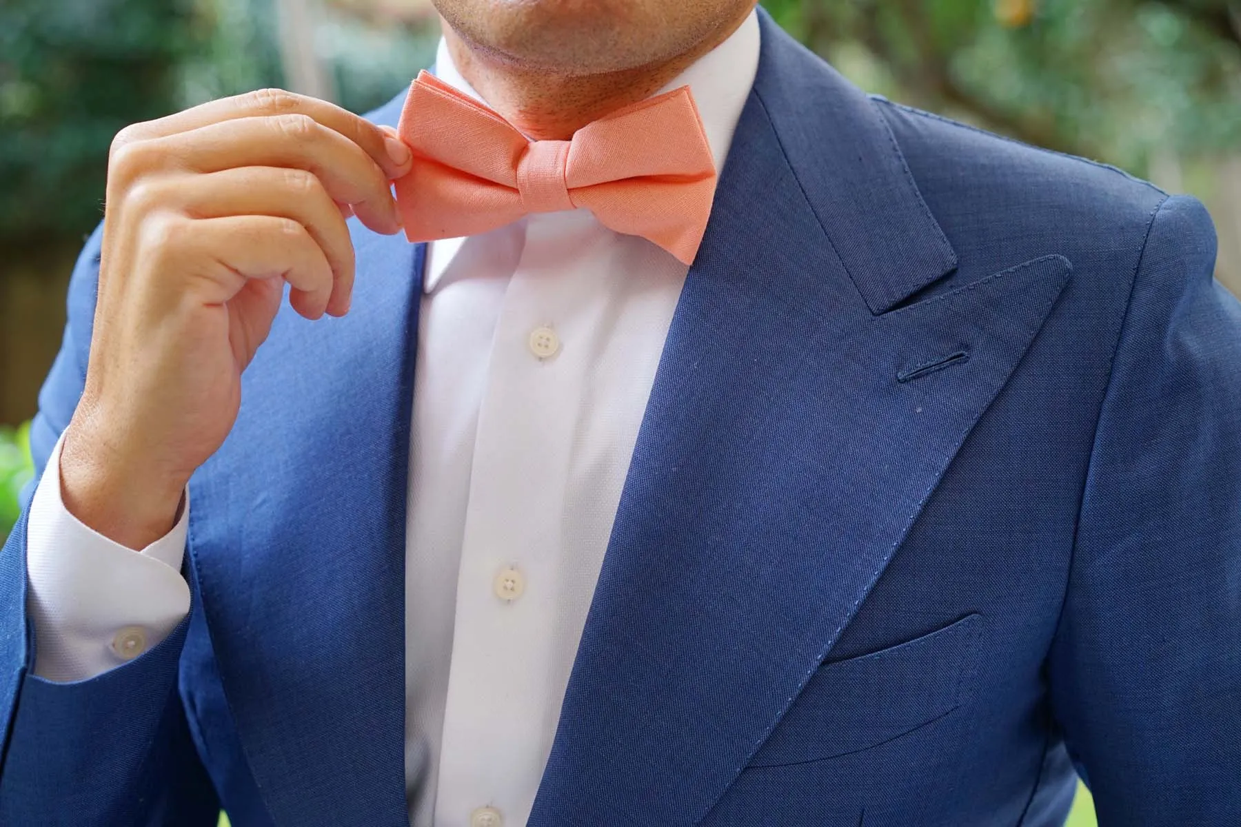 Apricot Peach Slub Linen Bow Tie