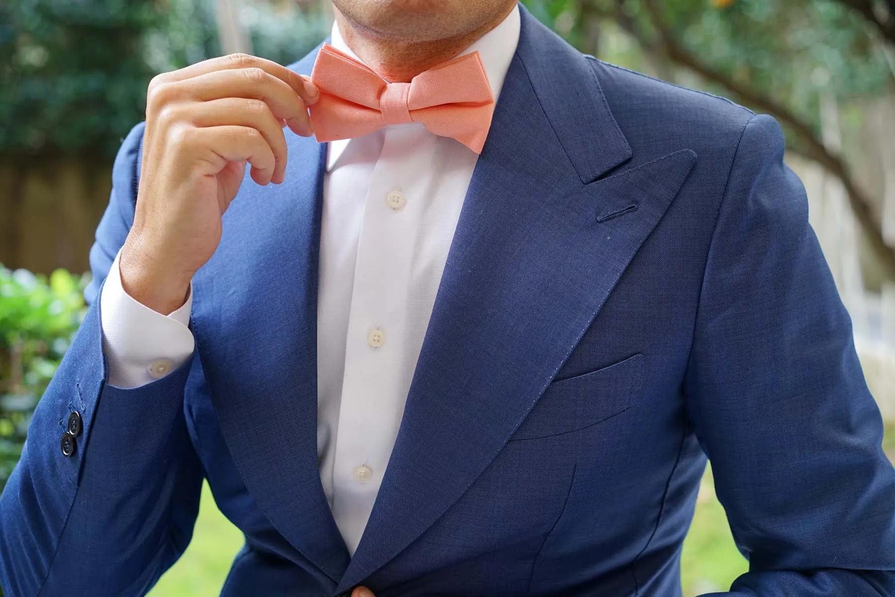 Apricot Peach Slub Linen Bow Tie