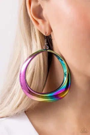 Asymmetrical Action - Multi - Oversized Warped Oil Spill Hoop Paparazzi Fishhook Earrings