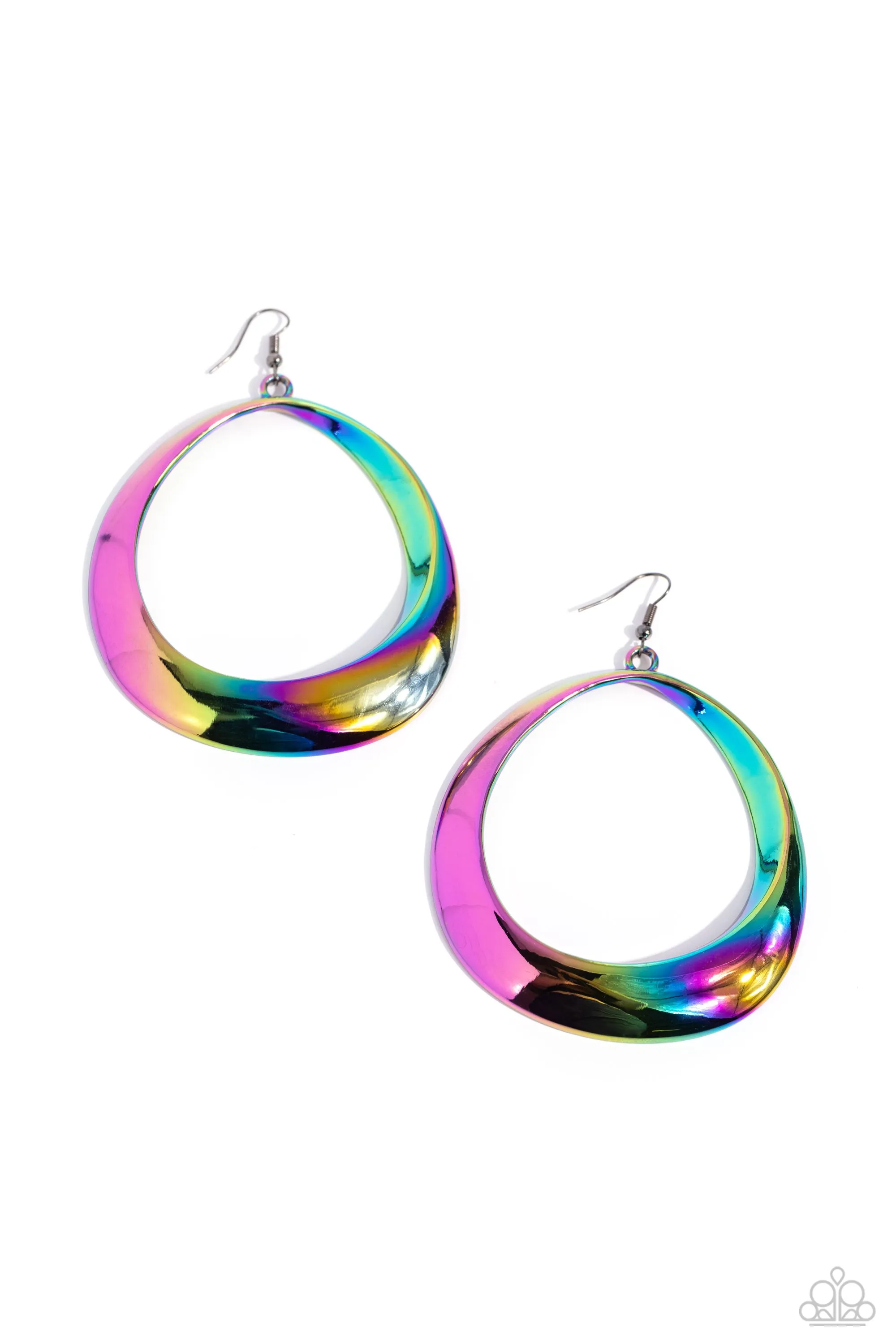 Asymmetrical Action - Multi - Oversized Warped Oil Spill Hoop Paparazzi Fishhook Earrings