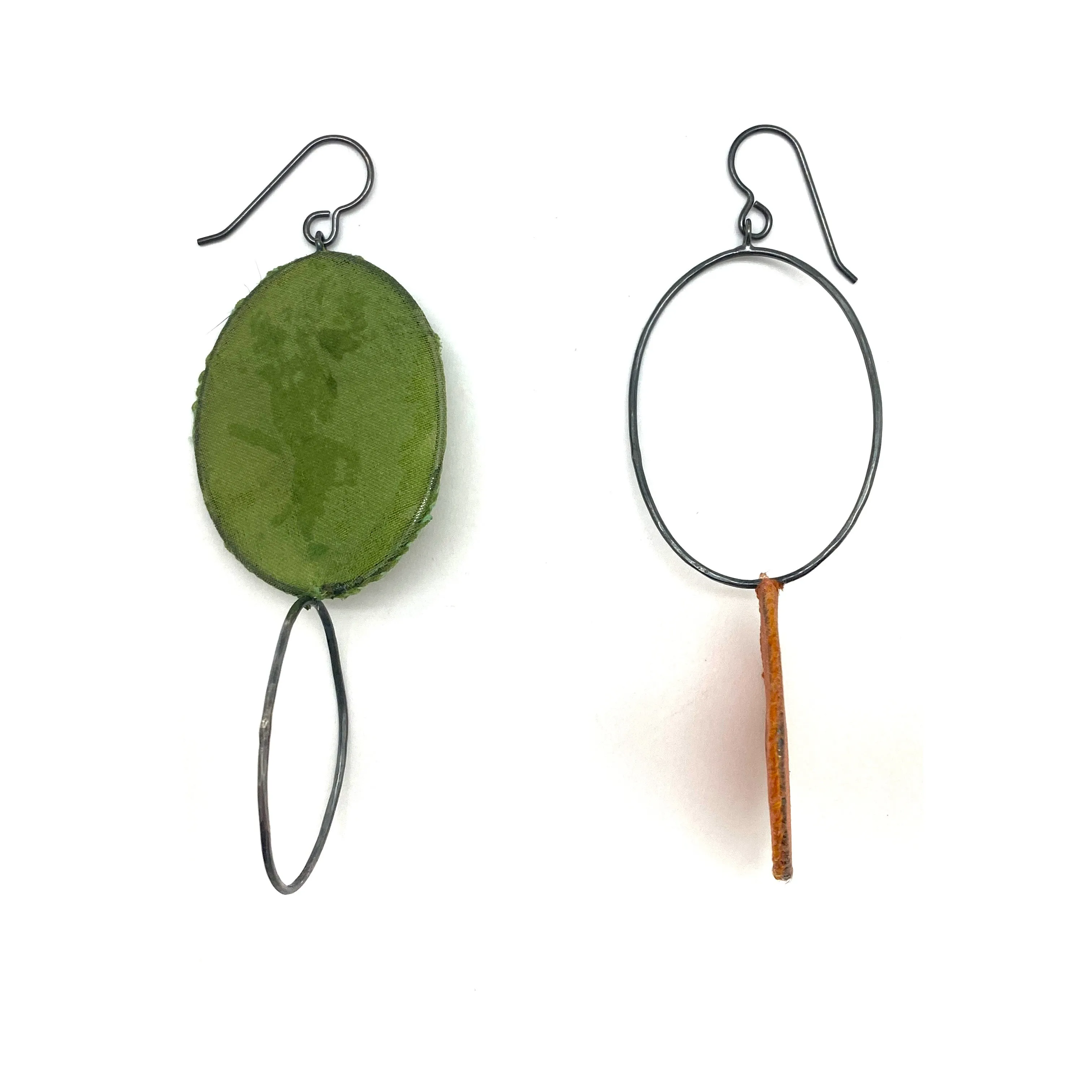 Asymmetrical Green & Ochre Earrings