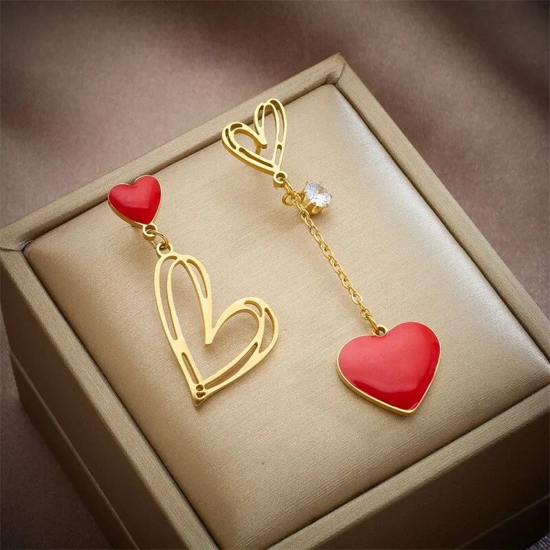 Asymmetrical Heart Drop Earrings