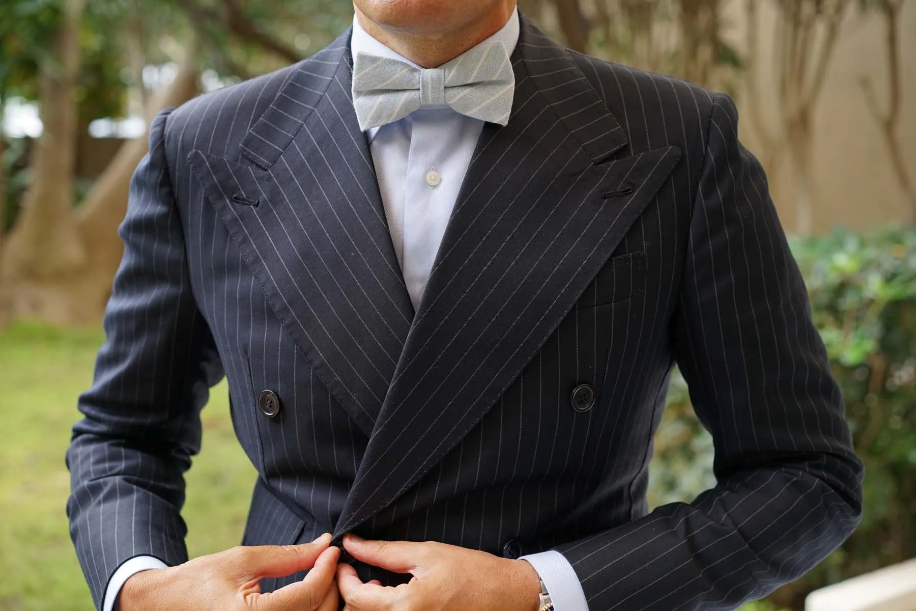 Baby Blue Wide Pinstripe Linen Bow Tie