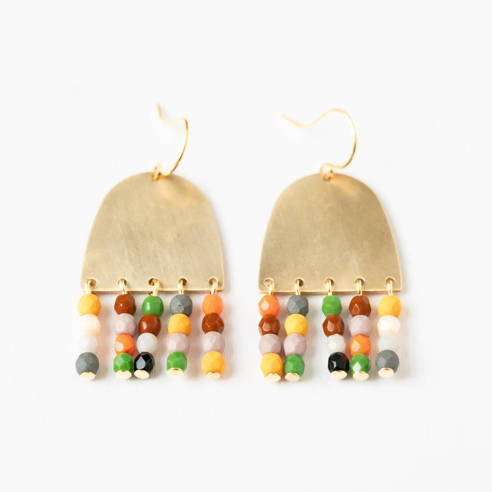 Beaded Fringe Brass Earrings-WS