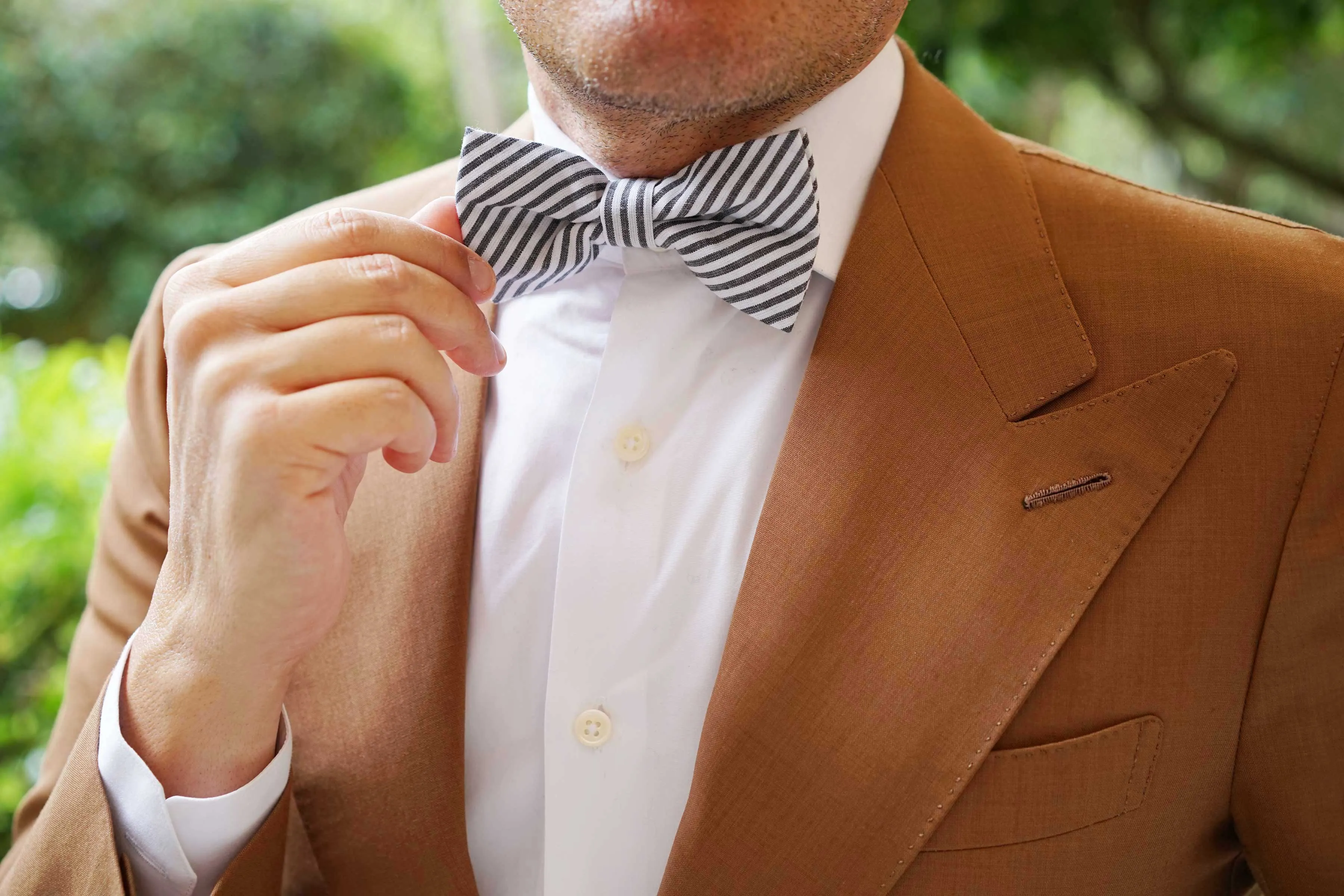 Black and White Chalk Stripes Cotton Bow Tie